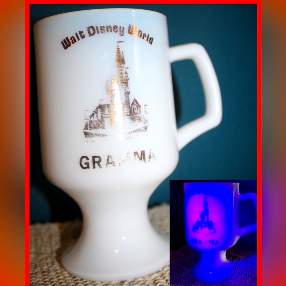 Vintage Walt Disney World Grandma Milk Glass Pedestal Mug